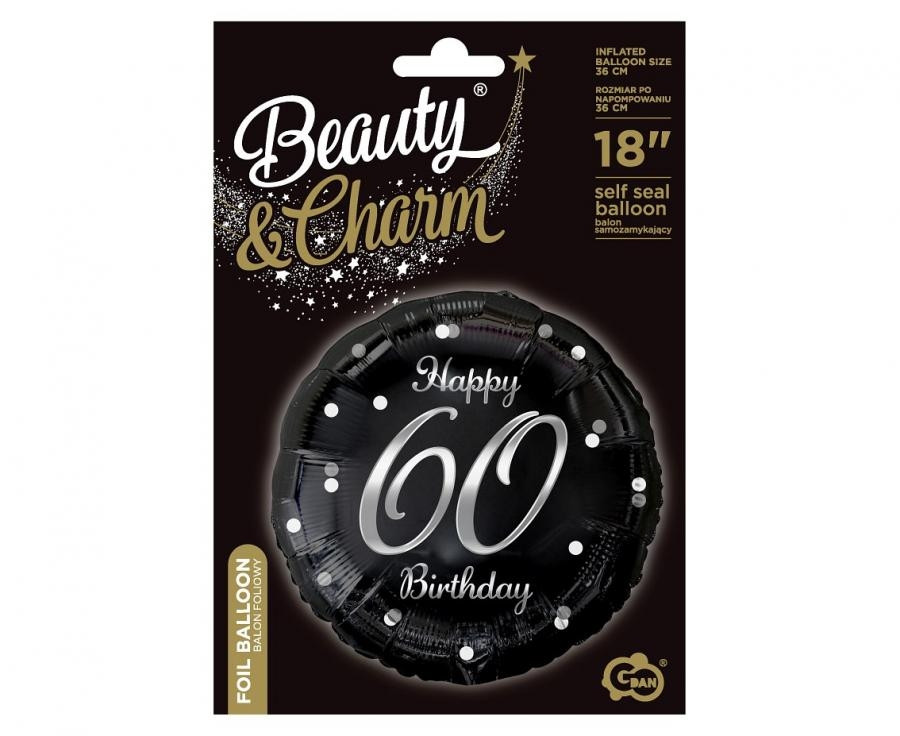 Balon foliowy Happy 60 Birthday czarny nadruk srebrny 18" GoDan